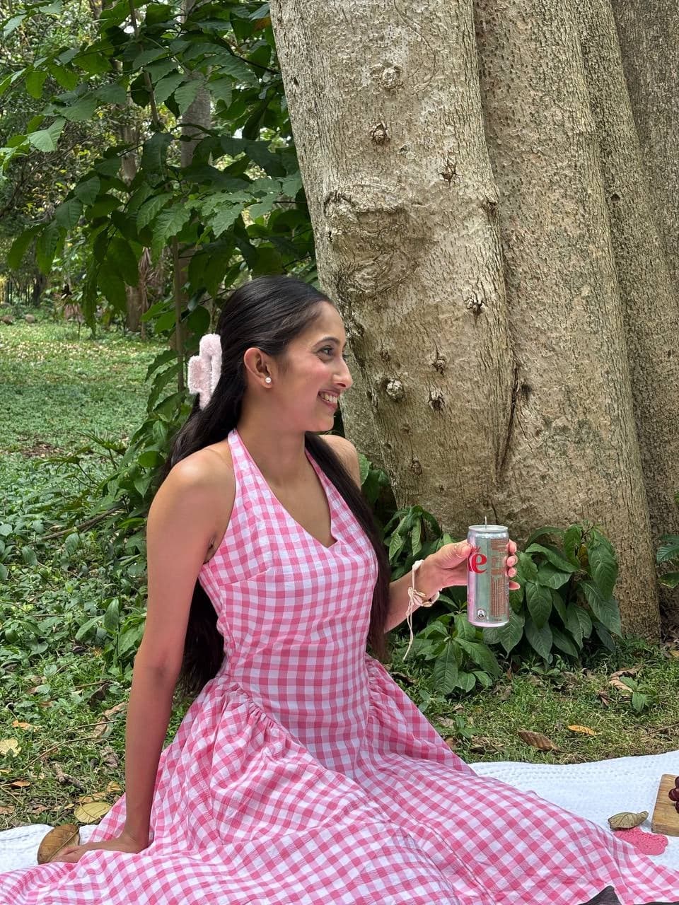 Blossom — Pink & White Gingham Maxi Dress
