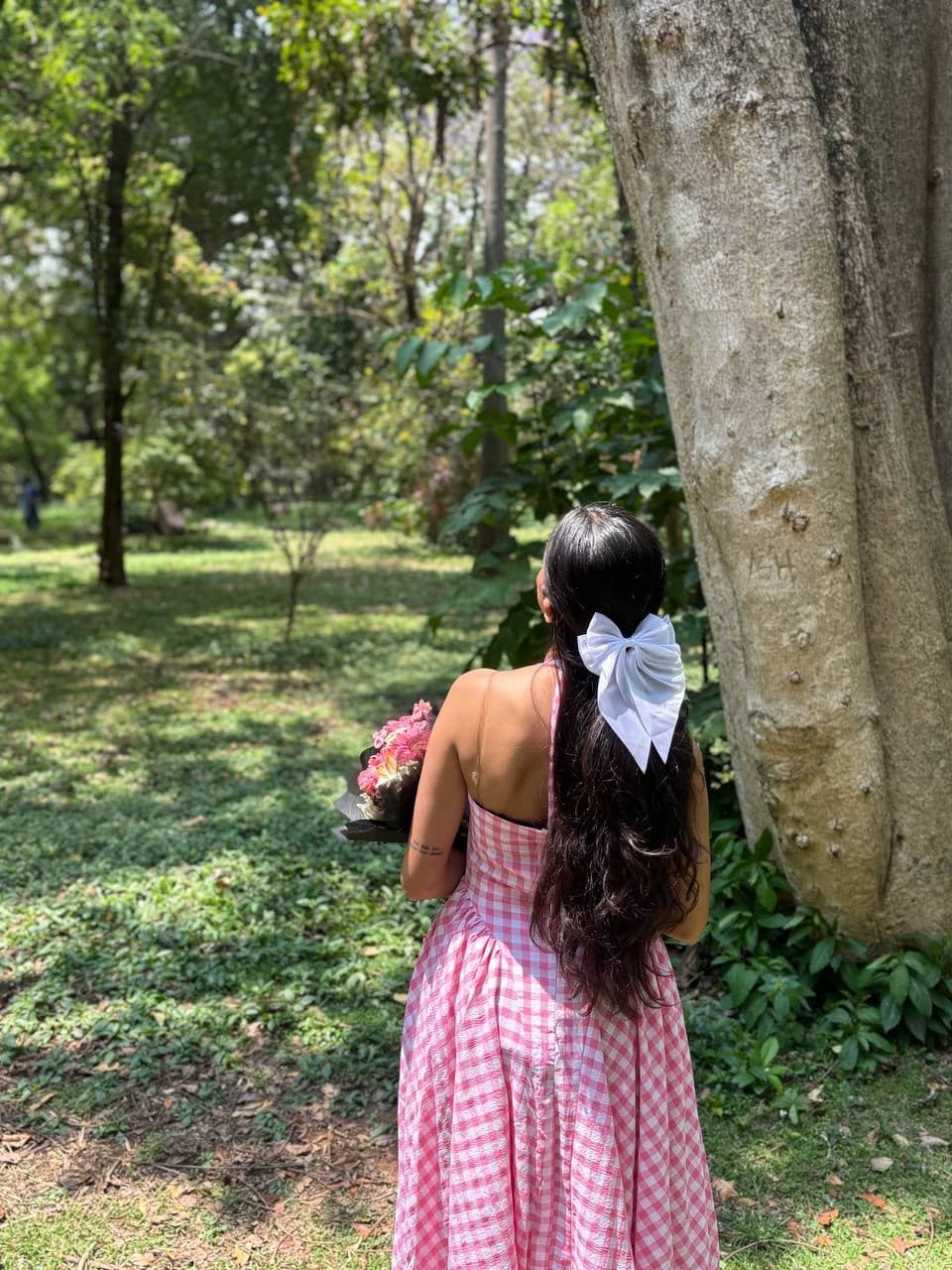 Blossom — Pink & White Gingham Maxi Dress