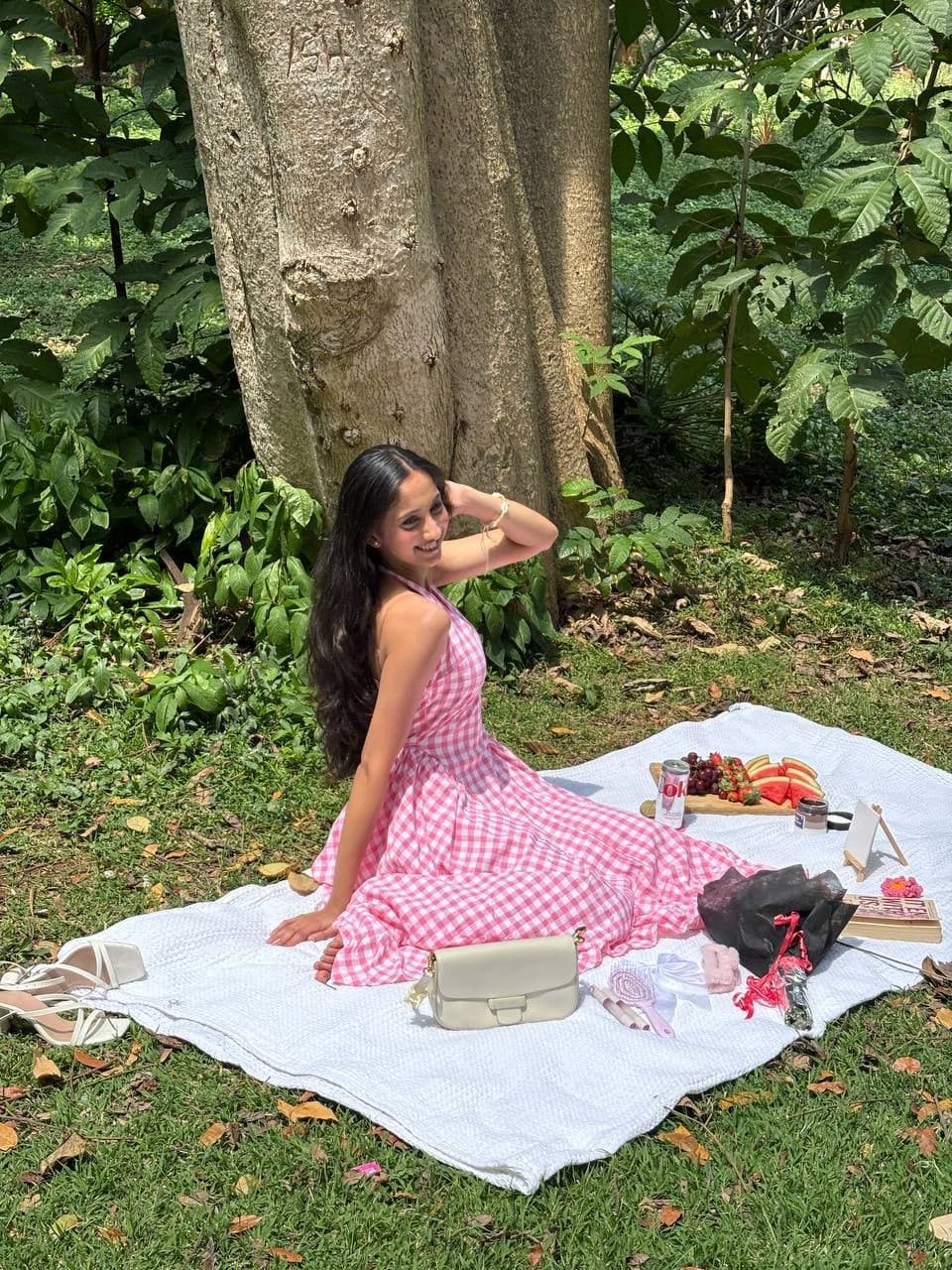 Blossom — Pink & White Gingham Maxi Dress